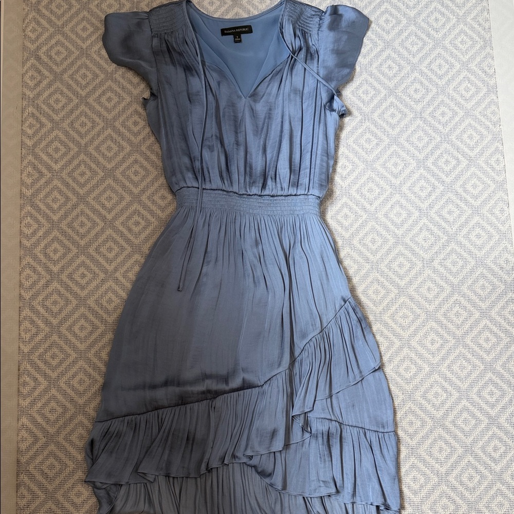 Banana Republic Slate Blue Ruffle-Trim Midi Dress